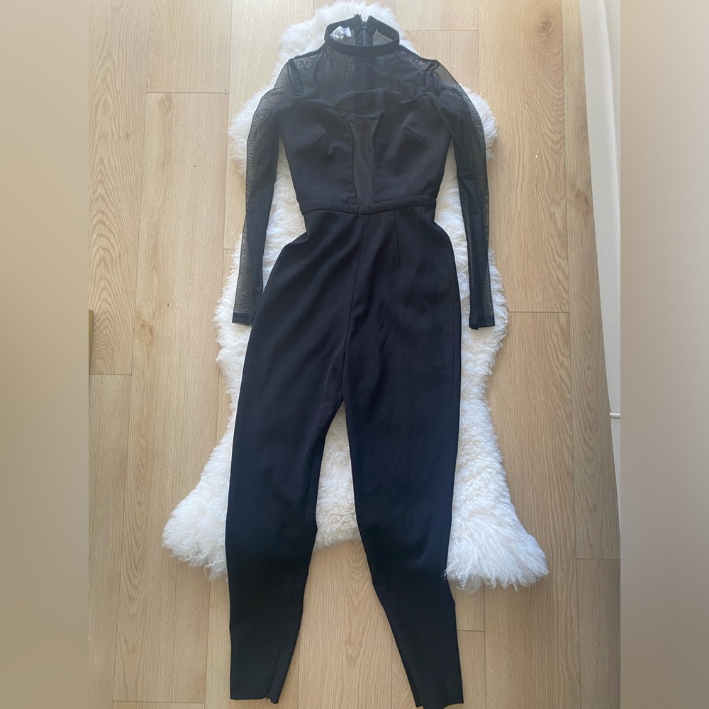 House of CB Black Long-Sleeve Mesh Jumpsuit